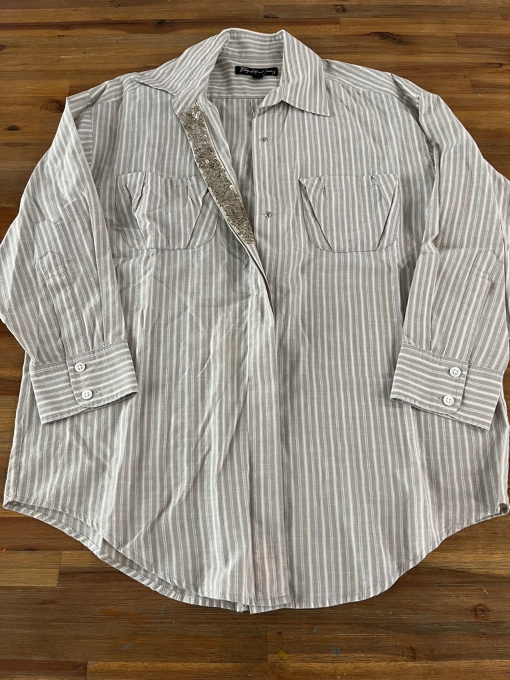 Elizabeth and James Sequin Collar Striped Button Down Shirt Size S